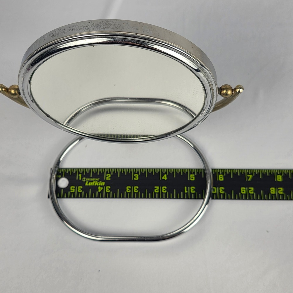 Vintage 5" Double Sided Folding Magnifying Travel Vanity Mirror MCM Chrome Brass - Picture 10 of 13